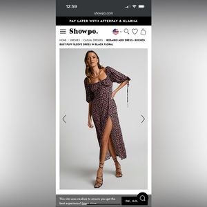 NWT ROSARIO MIDI DRESS - RUCHED BUST PUFF SLEEVE DRESS IN BLACK FLORAL